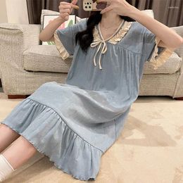 Women's Sleepwear Nightgowns Women Lace Summer Thin Sexy V-neck Home Office Lady Elegant Fashion Casual Pure Color Simply Chic Gentle Cozy