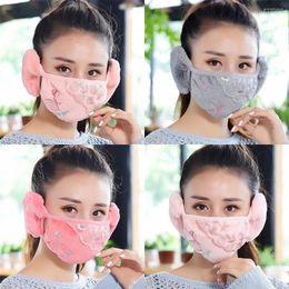 Berets Women Cold-proof Earmuffs Winter Windproof Lace Mouth Cover Female Warm Outdoor Mask Cycling Breathable Ear Warmer Earlap
