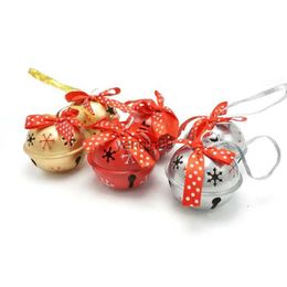 Christmas Decorations Christmas Product 6Pcs 3 Color Red Gold Silver Metal Jingle Bell With Dot Ribbon For Home 50mm Free Shipping 2022 New Year Gift HKD231024