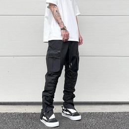 Mens Pants Harajuku Black Tapered for Functional Rubber Band Pleated Waterproof Zipper Casual Nylon Jogging Pant 231024