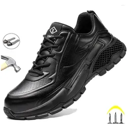 Boots Black Leather Shoes For Men Indestructible Steel Toe Safety Work Sneakers Anti Smashing Piercing Male Footwear