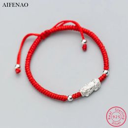 Bangle 925 Sterling Silver Brave Troops Bracelet for Women Braided Lucky Red Thread Rope Pixiu Handmade Jewellery 231023