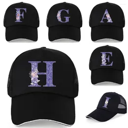 Ball Caps Women Baseball Cap Purple Flower Letter Snapback Summer Mesh Hat Men Fashion HIp Hop Casual Adjustable Outdoor Bone