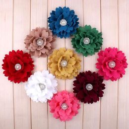 Decorative Flowers 5pcs/lot 3.6" Fabric Hair Flower Accessories Alloy Rhinetone Button Lace Trim Patch Applique Wedding