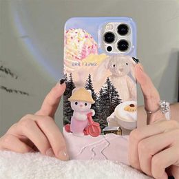 Cell Phone Cases 2022 Christmas Style Cartoon Phone Case For iPhone 14 13 11 12 Pro XS Max XR X Cute Rabbit Lovely IMD Soft Silicone Cover GiftL231024