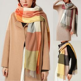 Scarves Plaid Imitation Cashmere Scarf For Women Vintage Knitted Thick Large Lattice Tassel Shawls Wraps Elegant Long Bandana