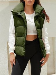 Women's Vests Zip-Up Puffer Vest Coat Solid Color Stand Collar Quilted Waistcoat Autumn Winter Casual Sleeveless Padded Jacket Clothes