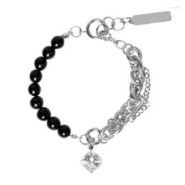 Charm Bracelets Fashion Square Rhinestone Pendant Splicing Chain Bracelet Women Cool Black And White Hand Beaded Jewelry