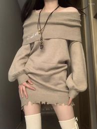 Women's Sweaters 2023 Autumn Solid Knitted Y2k Mini Dress Sweater Fashion Elegant Party Woman Aesthetic Jumper Harajuku Knitwear Chic