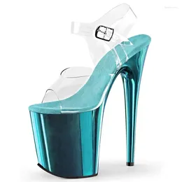 Sandals Transparent 8 Inch Heels Sexy 20Cm Blue Electroplated Stiletto Model Pole Dancing Shoes Women's