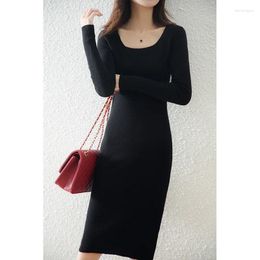 Women's Sweaters Spring And Autumn Wool Pullover Dress Midi French Vintage Slim Sweater With Long Sleeves Bottom-knit Hip Skirt