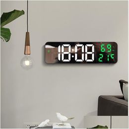 Wall Clocks 9 Inch Large Digital Temperature And Humidity Display Night Mode Table Alarm 12 24H Electronic Led 230505 Drop Delivery Dhdgb