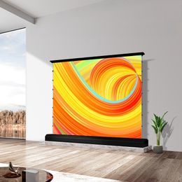 16:9 HDTV 4K Motorized Tab-tension Projection Screen Ambient Light Rejecting ALR Electric Floor Rising Projector Screen With Remote Control/Voice Control