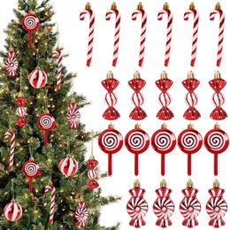 Christmas Decorations 6Pcs Red Candy Crutch Lollipop Xmas Tree Hanging Pendant Ornaments 2024 Year Gift Home Decoration 231023