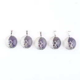 Pendant Necklaces Natural Stone Amethyst Bead Dangle For Women Yoga Jewellery Gift Love Moon Stars Back Hollow Elegant 10Pcs/Lot IN3592