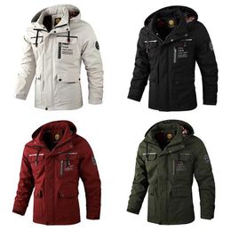 Men's Jackets Tactical Multi Pocket Windbreaker Zipper Jacket Outdoor Fashion New Solid Work Hooded Coat Casual Mountaineering Sports Outwear