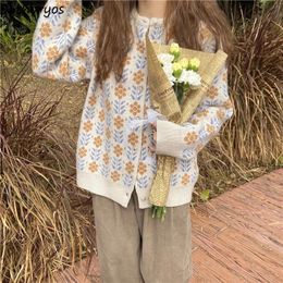 Women's Sweaters Women Floral Cardigans O-neck Single Breasted Stylish Loose Casual Sweet Retro Sweaters Knitted Warm Tender Temperament S-3XL 231023