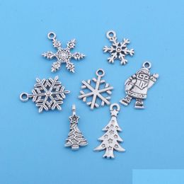 Charms 140Pcs Mix Christmas Tree Snowflakes Santa Claus Charms For Jewellery Making Bracelet Necklace Craft Diy Findings Jewellery Jewellery Dhv3Q