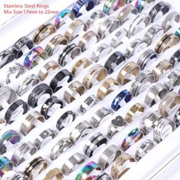 Cluster Rings Wholesale Bulk 50pcs/lot Mens Womens Fashion Stainless Steel Jewelry For Party Gift Weddings Mix Style Size