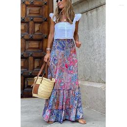 Skirts Summer Women's Flower Printed Long Skirt With Ruffle Edge Halflength Casual For Women