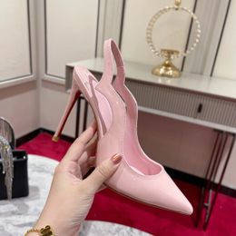 Fashion designer High quality womens red heel High heels Luxury leather soled sandals fine heels inlaid rhindiamond AAA slippers 1-12cm Dinner party shoes H1087