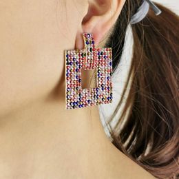 Dangle Earrings Multicolor Big Square Rhinestones Metal Drop For Women 2023 Statement Jewellery Crystal Accessories UKEN