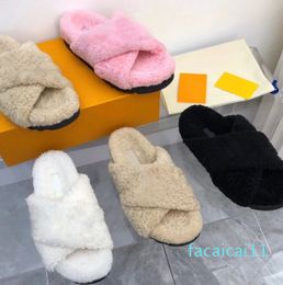 winter women's flat slippers cross design wool material warm home comfortable package complete