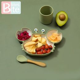 Cups Dishes Utensils Bite Bites Baby Feeding Plate Set Cartoon Crab Divider Cutlery BPA Free Non-Slip Children Dishes Kitchenware Kids Stuff 231024