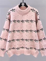 Women's Sweaters Hsa Women Clothing Sweater And Jumpers Loose Style Chic Harajuku Small Floral Pullovers Pink Beige Knitwear