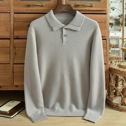 Men's Sweaters Polo Collar Cashmere Sweater Thickened Pure Business Casual British Style Button Pullover Winter Warm Men