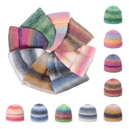 Autumn and Winter New Knitted Hat Trend Gradual Tie Dye Printing Warm Hat Rainbow Fashion Student woolen yarn cap P116