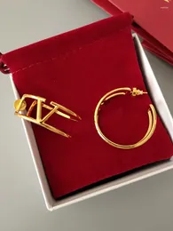Hoop Earrings Light Luxury French Earring Statement Double-layer Vintage Versatile In Carat Gold
