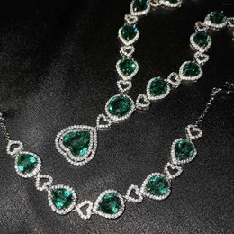 Necklace Earrings Set 2Pcs/set Titanic Heart Of Ocean Necklaces For Women Love Green Crystal Zircon Bracelets Female Wedding Party