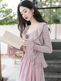 Casual Dresses Heavy Industry Crocheted Knitted Sling Wide Hem Gauzy Mid-Length Set Taobao Shelves Dress