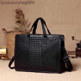 Briefcase Slim Large Capacity Genuine Calfskin Soft Leather with Logo Pop UP Handbag Tote Woven Laptop Bag 39cm*28cm*9cm Yxc