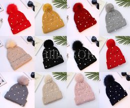 Girls Knitted Pompon Hat Ski Warms Party Hats Pearl Crochet Knitting cap Winter Miss keep Warm Caps DD539