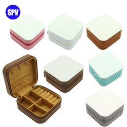 Sublimation PU Jewelry storage Boxes Mini Square jewelry collection Organizer for heat transfer print Stud Earrings Necklace Ring case Accessories Holder Pouch