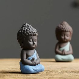 Decorative Objects Figurines Mini Garden Accessories Buddha Statue Tea Pet Ceramic Feng Shui Miniatures Meditation Garden Decor Sculpture Home Figure 231023