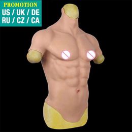 Catsuit Costumes Bodysuit Fake Belly Men Chest Crossdresser Ho Realistic Silicone Artificial Simulation Muscle