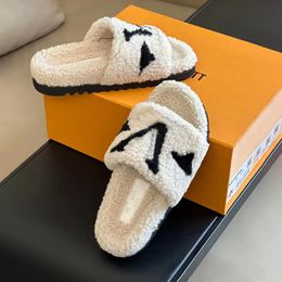 Plush Slipper designer Slide woman Letter luxury fur furry Paseo Flat Comfort sandal Mule Teddy Shearling man shoe summer flat slides