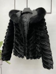 Women's Fur Faux Women Real Mink Jacket Zipper Short Coat Winter Natural With Hooded Womens Black Warm Clothes 231023