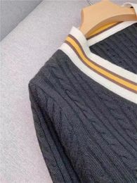 Women's Sweaters 2023 French Contrast Colour Striped V-Neck Sweater Pullover Women Brand S Preppy Style Long Sleeve Twist Knitwear Tops