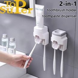Toothbrush Holders Holder Set Toothpaste Dispenser Wall Mount Stand Bathroom Accessories Rolling Automatic Squeezer Family Hygienic 231023