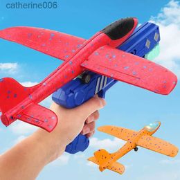 Other Toys Foam Plane 10M Launcher Catapult Glider Aeroplane Gun Toy Children Outdoor Game Bubble Model Shooting Fly Roundabout ToysL231024