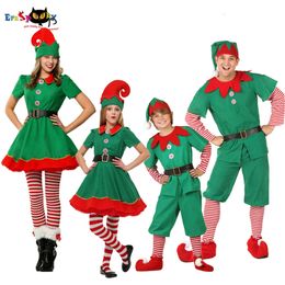 cosplay Green Christmas Elf Costumes Adult Santa Claus Cosplay Family Matching Clothes Kids Carnival Dress Girls New Year Outfit Hatcosplay