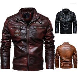 Men's Jackets Mens Vintage Motorcycle Jacket 2023 Men Fashion Biker Leather Male Embroidery Bomber Coat Winter Fleece Pu Overcoat