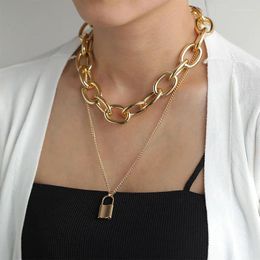 Pendant Necklaces Vintage Multi Layer Chain Necklace Hip Hop Lock For Women Punk Big Link Collier On The Neck Jewellery