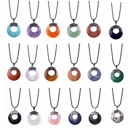 Pendant Necklaces Natural Gemstone Donut Necklace 45CM Chain Healing Crystals Amulet Lucky Charm Circle Pinan Coin Jewelry