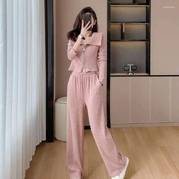 Women's Two Piece Pants Insozkdg 2023 Autumn Tracksuit Women Set Korea Zip Up Sweatshirt Drawstring Sweatpants Casual Solid Female Suit