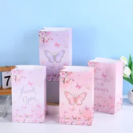Gift Wrap 13x8x22cm Pink Butterfly Print Paper Bag 25pcs/set Romantic Creative Holiday Packaging Boxes Party Favours Handbag
